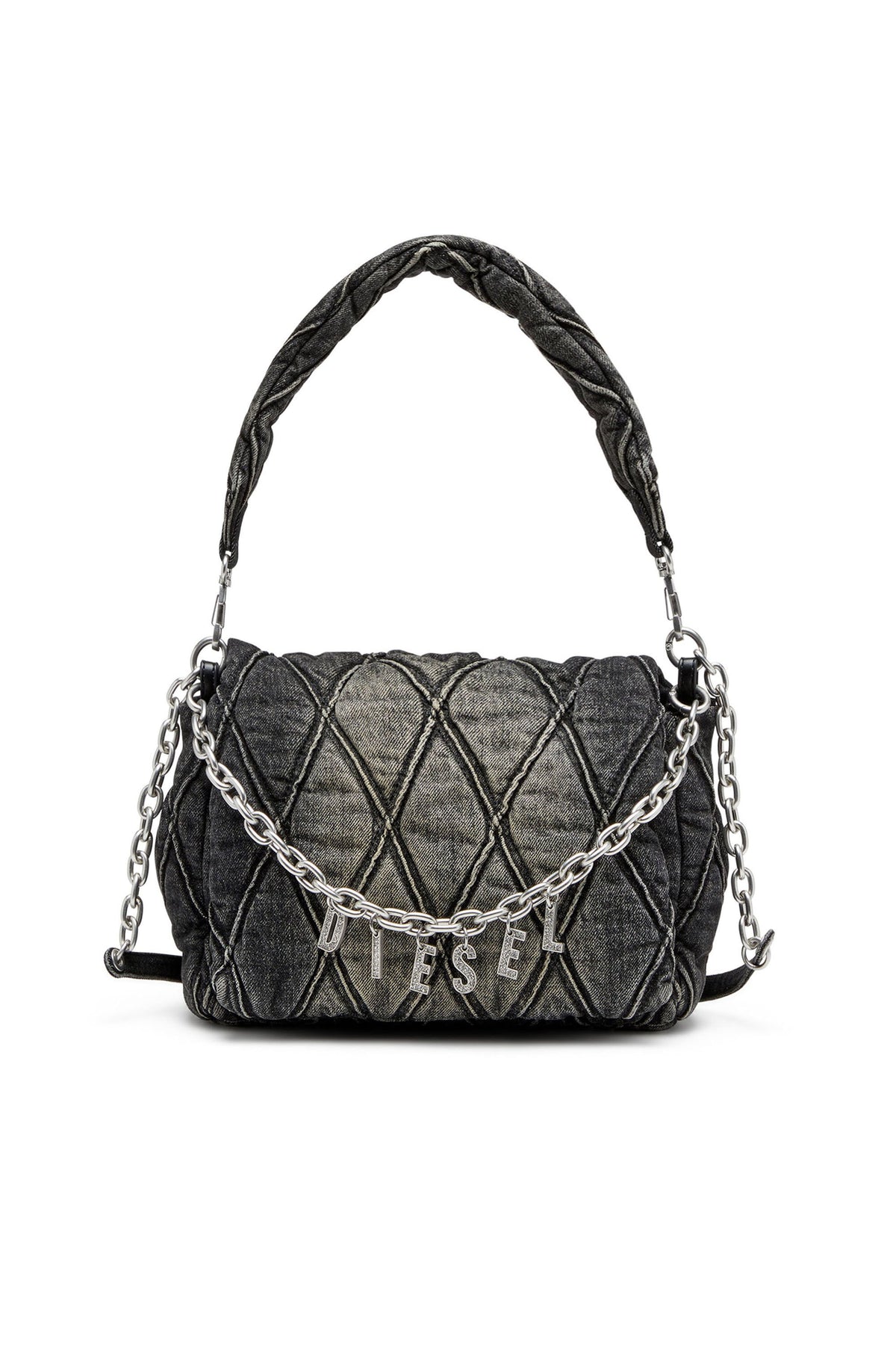Women's Charm-D Shoulder M bag in quilted Denim Black