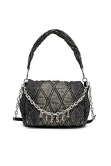 Women's Charm-D Shoulder M bag in quilted Denim Black