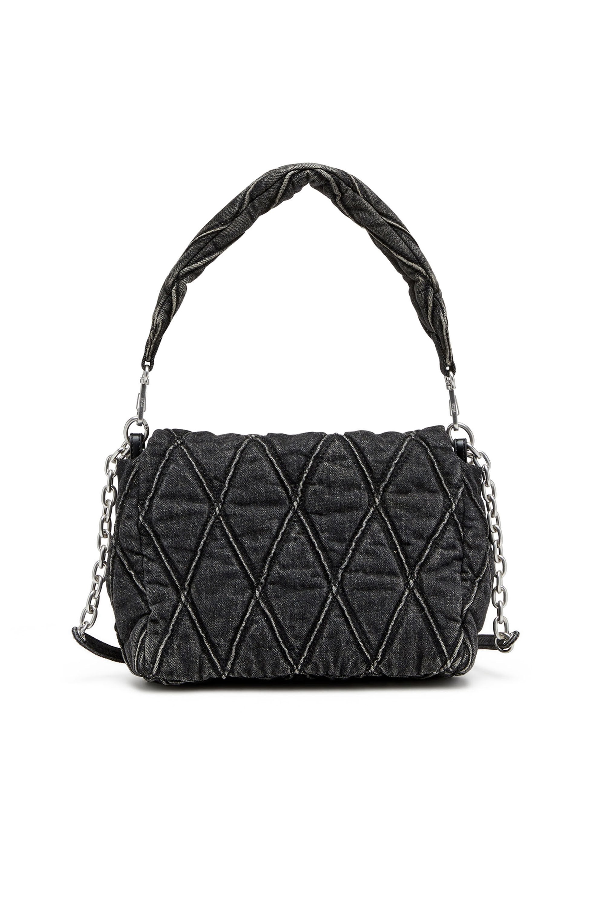 Women's Charm-D Shoulder M bag in quilted Denim Black
