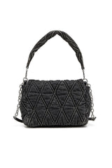 Women's Charm-D Shoulder M bag in quilted Denim Black
