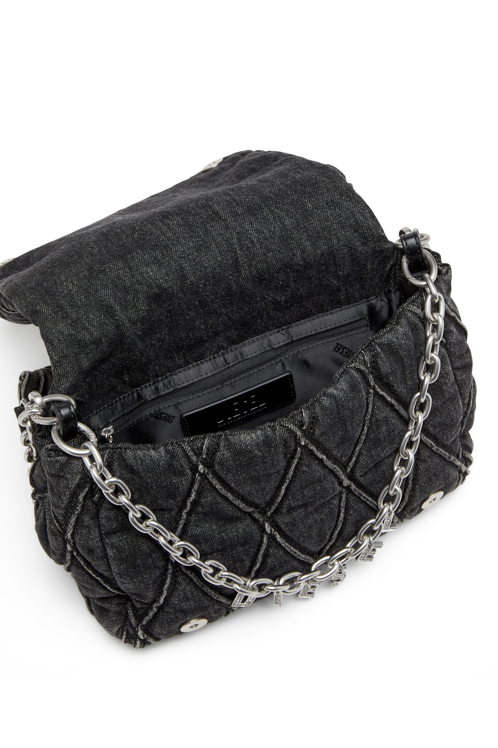 Women's Charm-D Shoulder M bag in quilted Denim Black