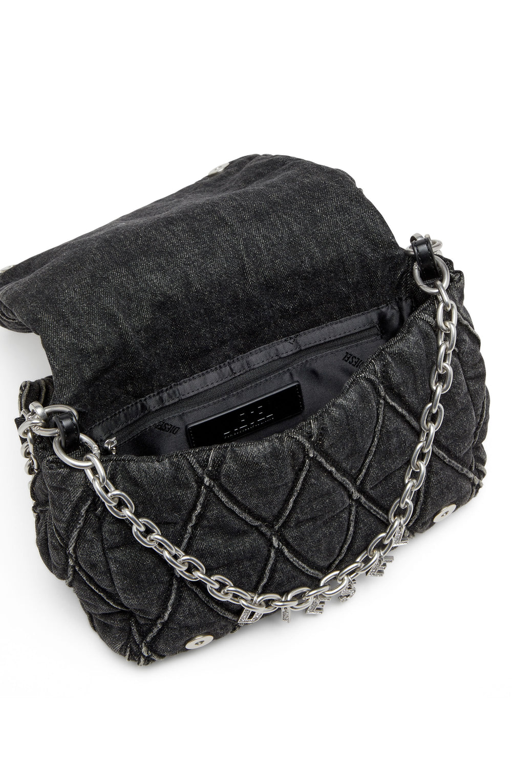 Women's Charm-D Shoulder M bag in quilted Denim Black