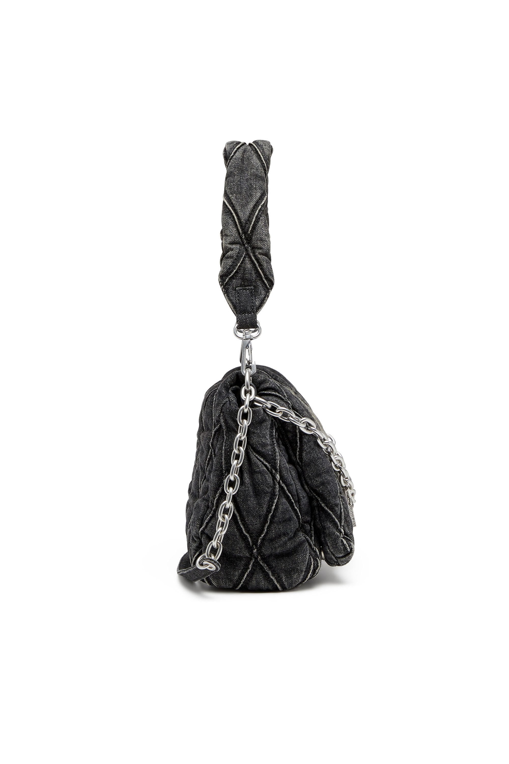 Women's Charm-D Shoulder M bag in quilted Denim Black
