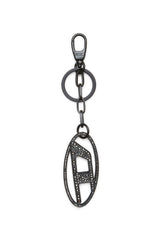 Women's Metal Oval D keyring with crystals Black
