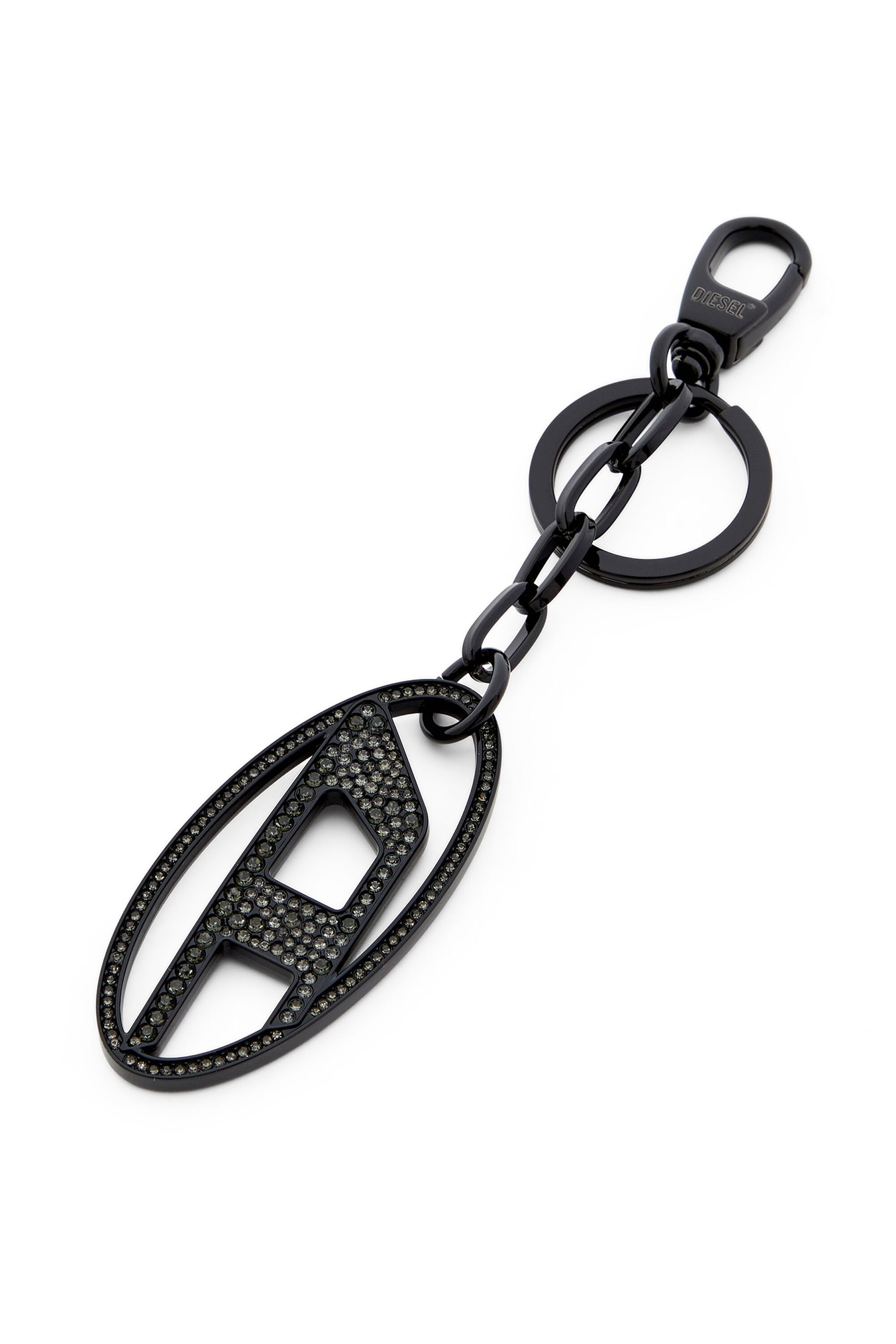 Women's Metal Oval D keyring with crystals Silver