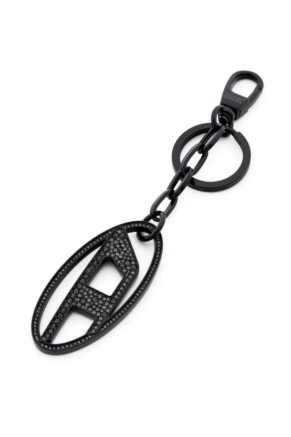 Women's Metal Oval D keyring with crystals Black