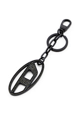 Women's Metal Oval D keyring with crystals Silver