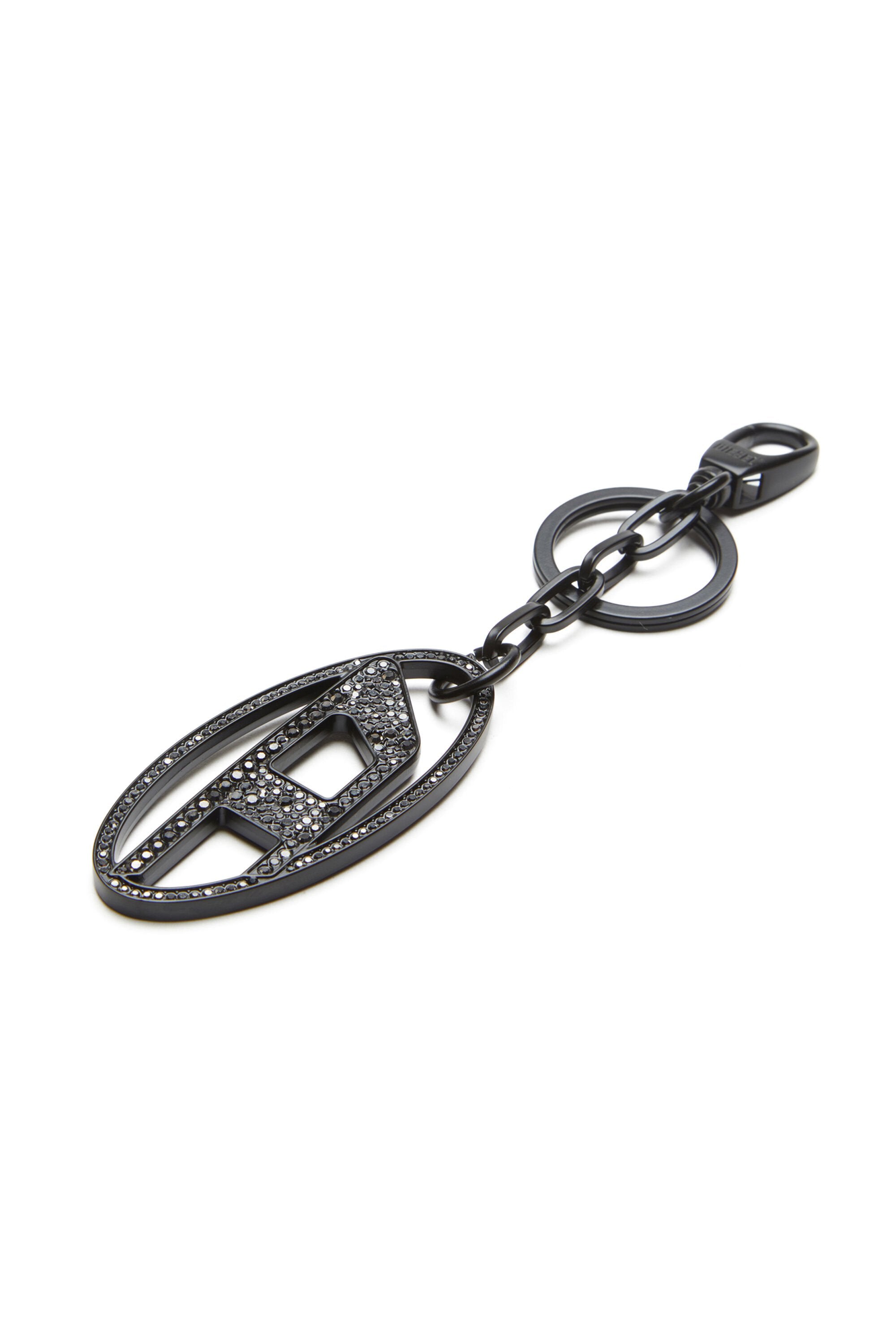 Women's Metal Oval D keyring with crystals Black