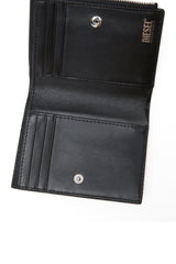 Women's Small leather wallet with logo plaque Black