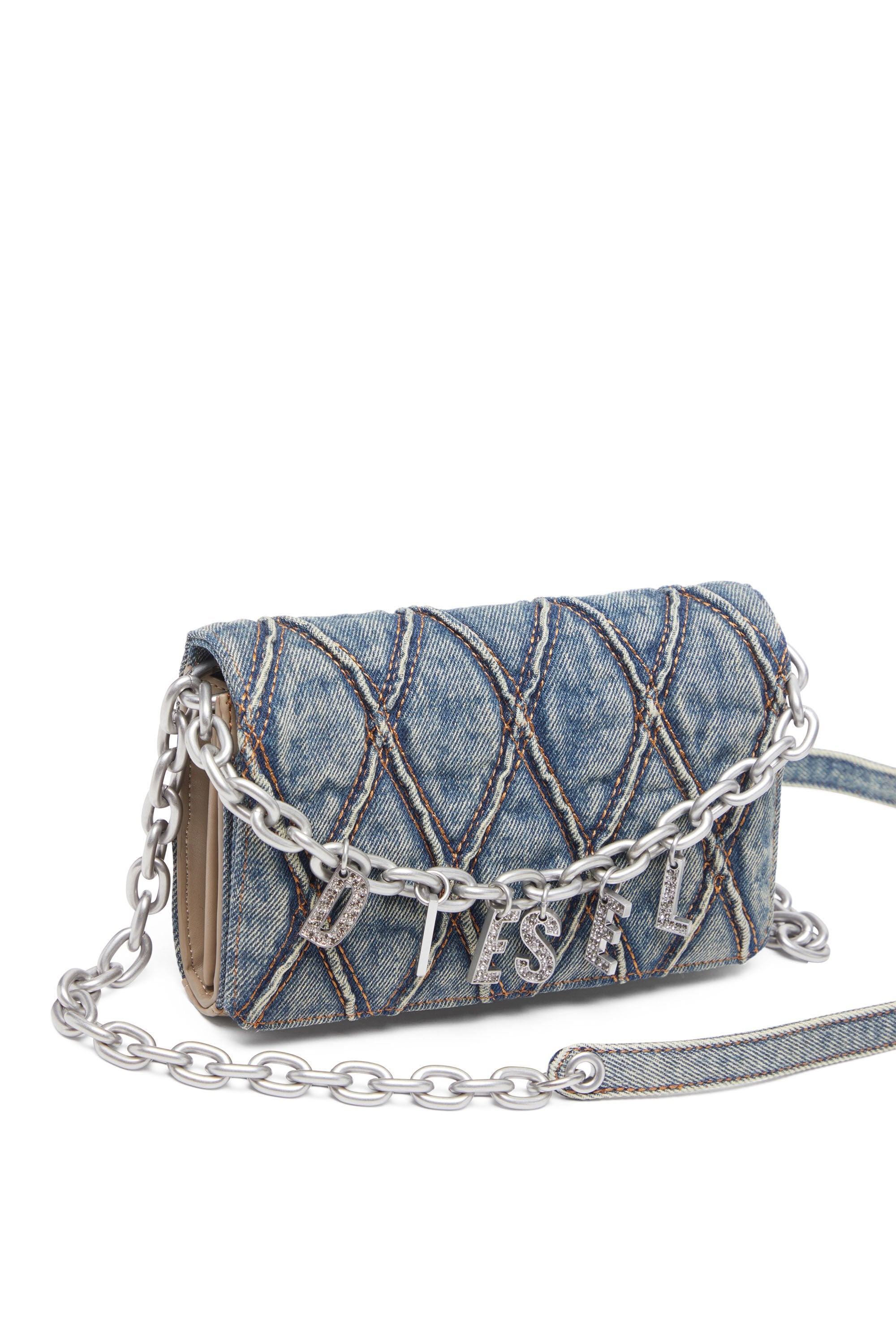 Women's Wallet purse in argyle quilted denim Blue