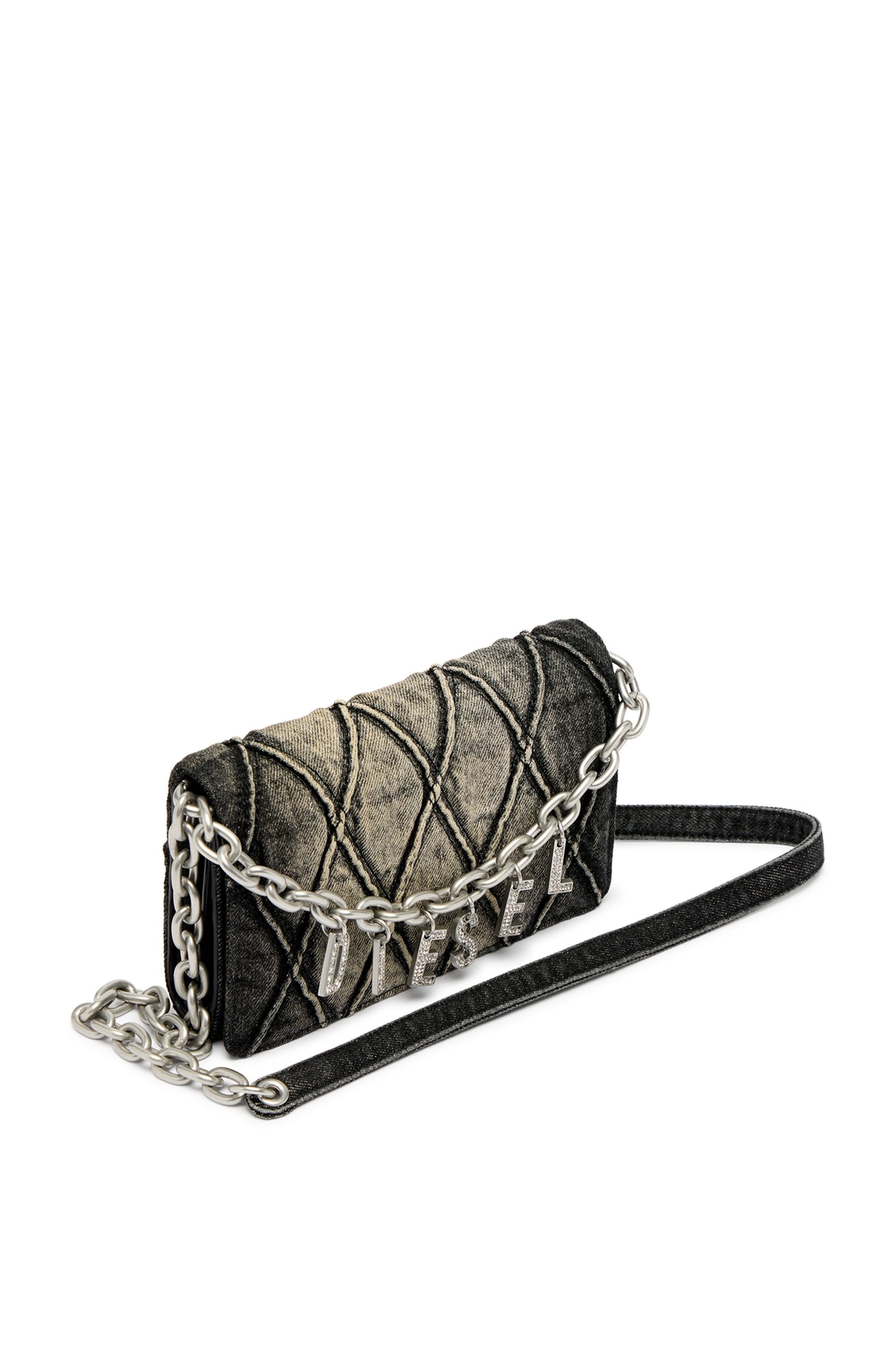 Women's Wallet purse in argyle quilted denim Black