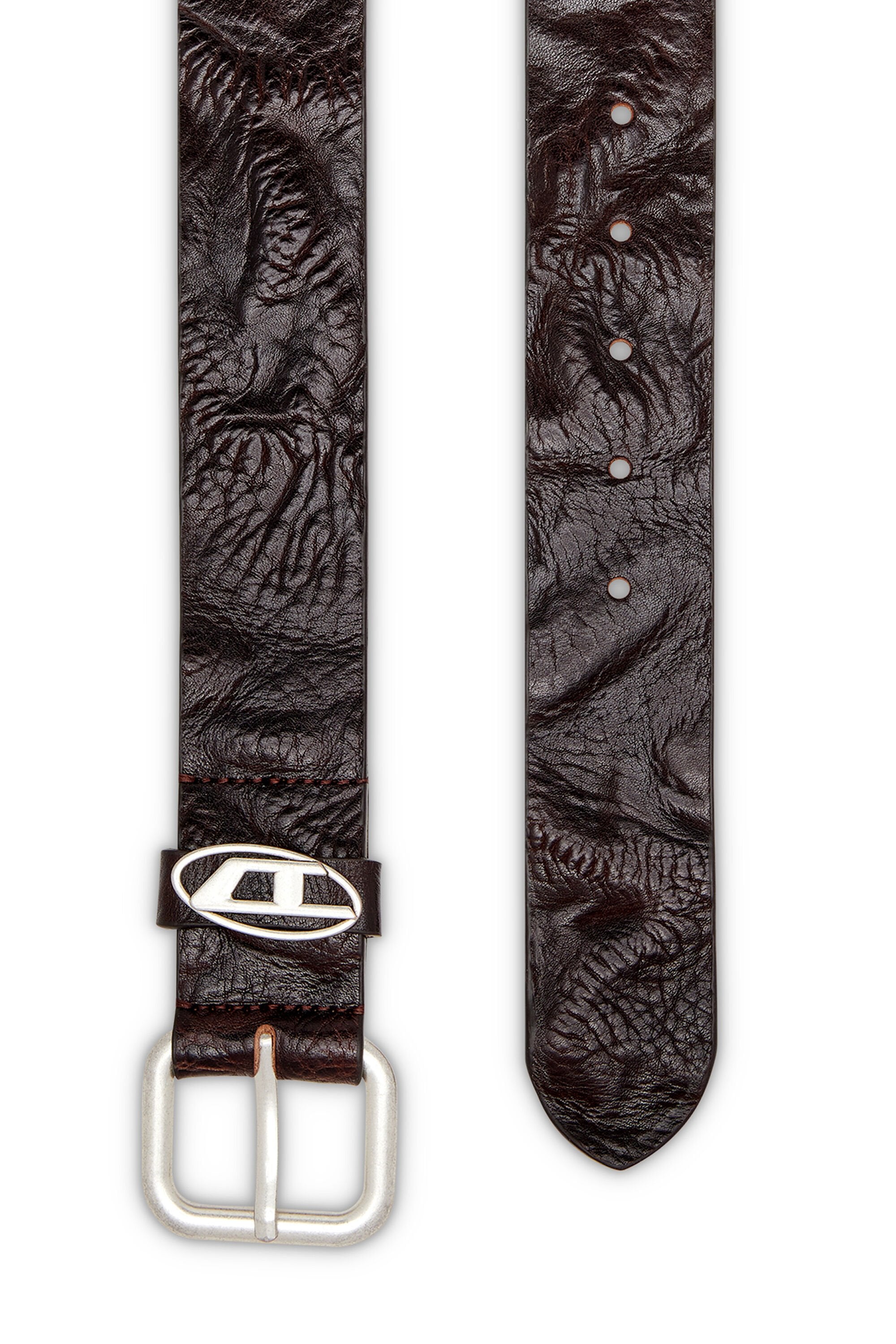 Women's 3.9cm logo-plaque wrinkled leather belt Black