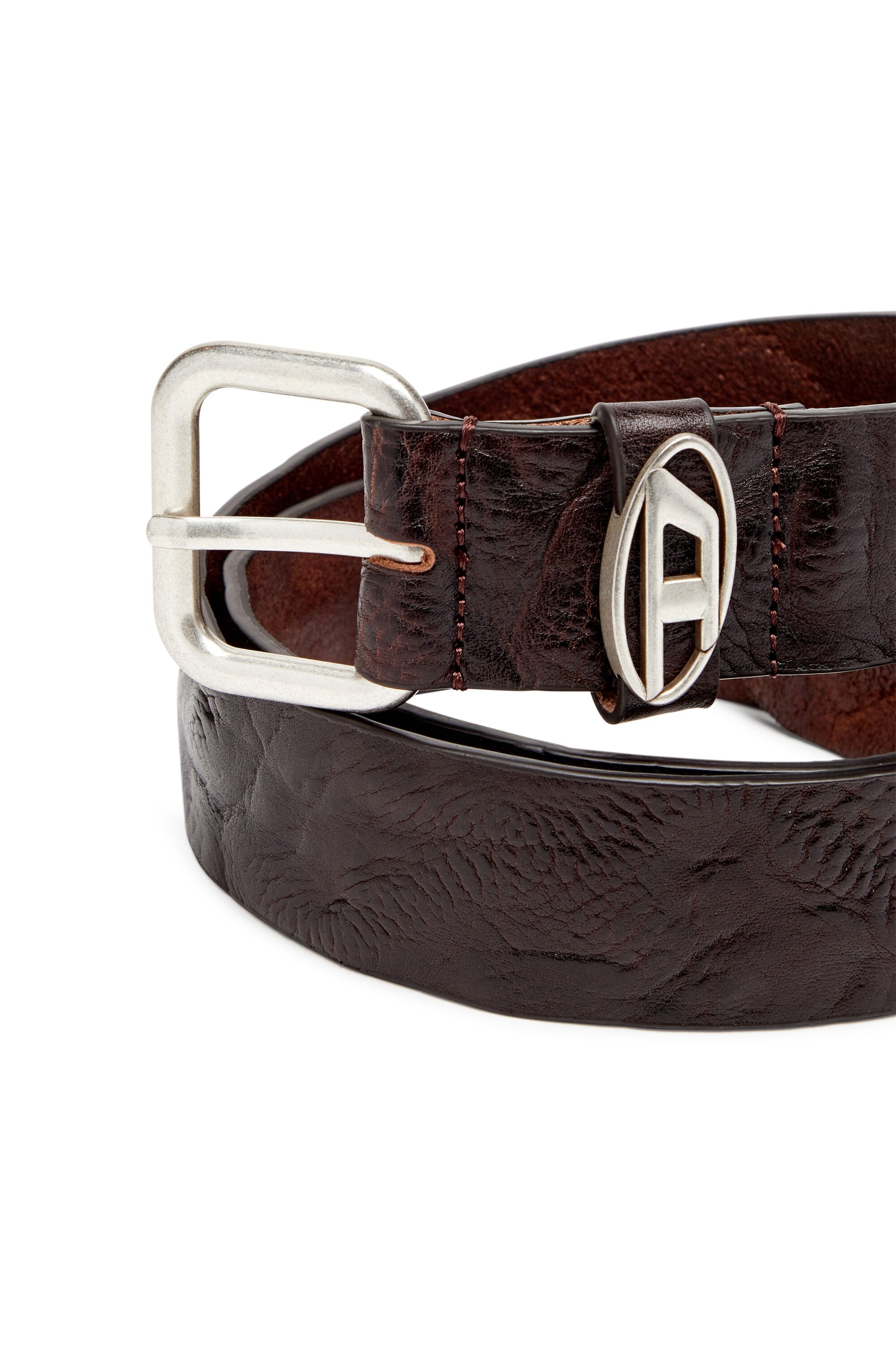 Women's 3.9cm logo-plaque wrinkled leather belt Black