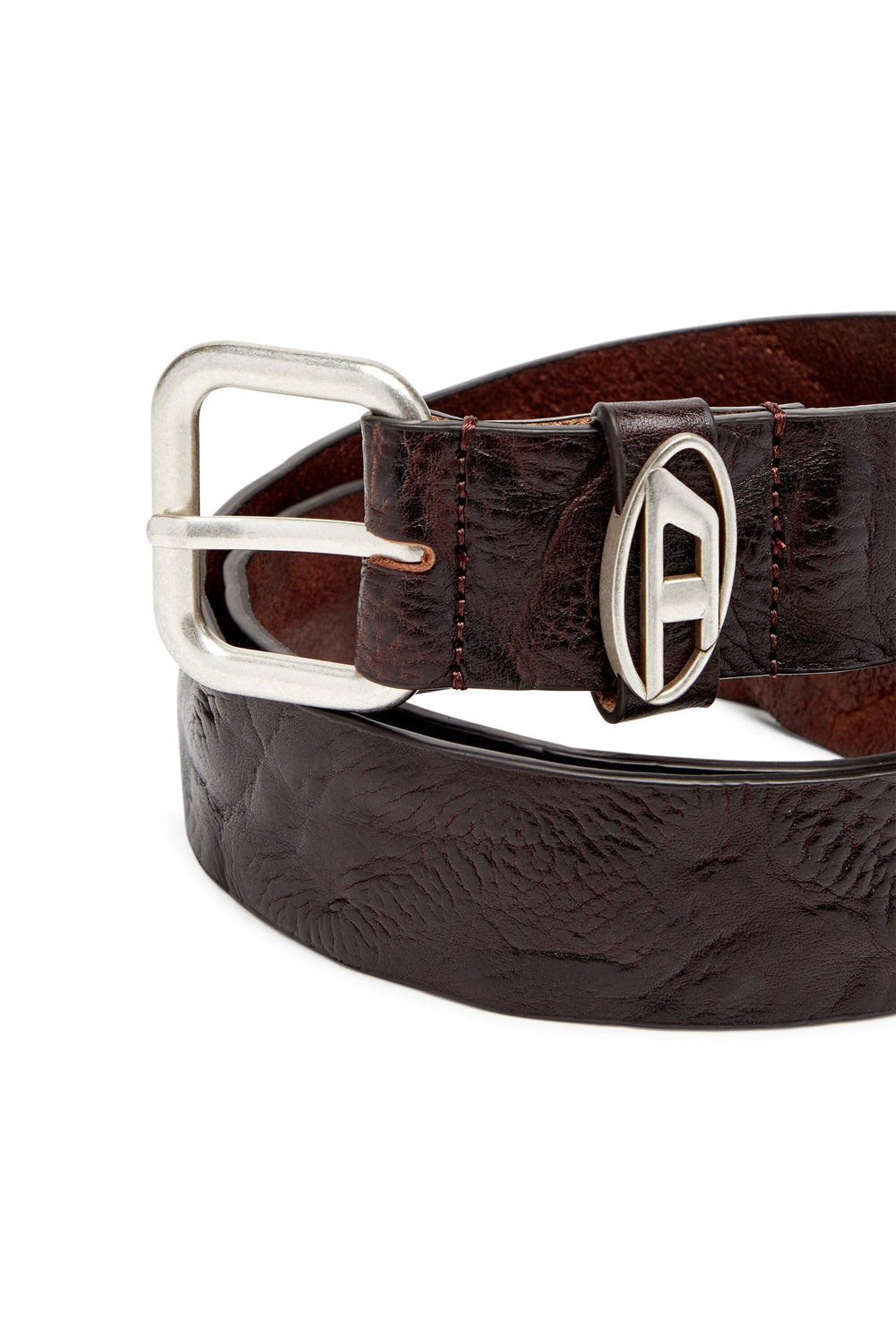 Women's 3.9cm logo-plaque wrinkled leather belt Black