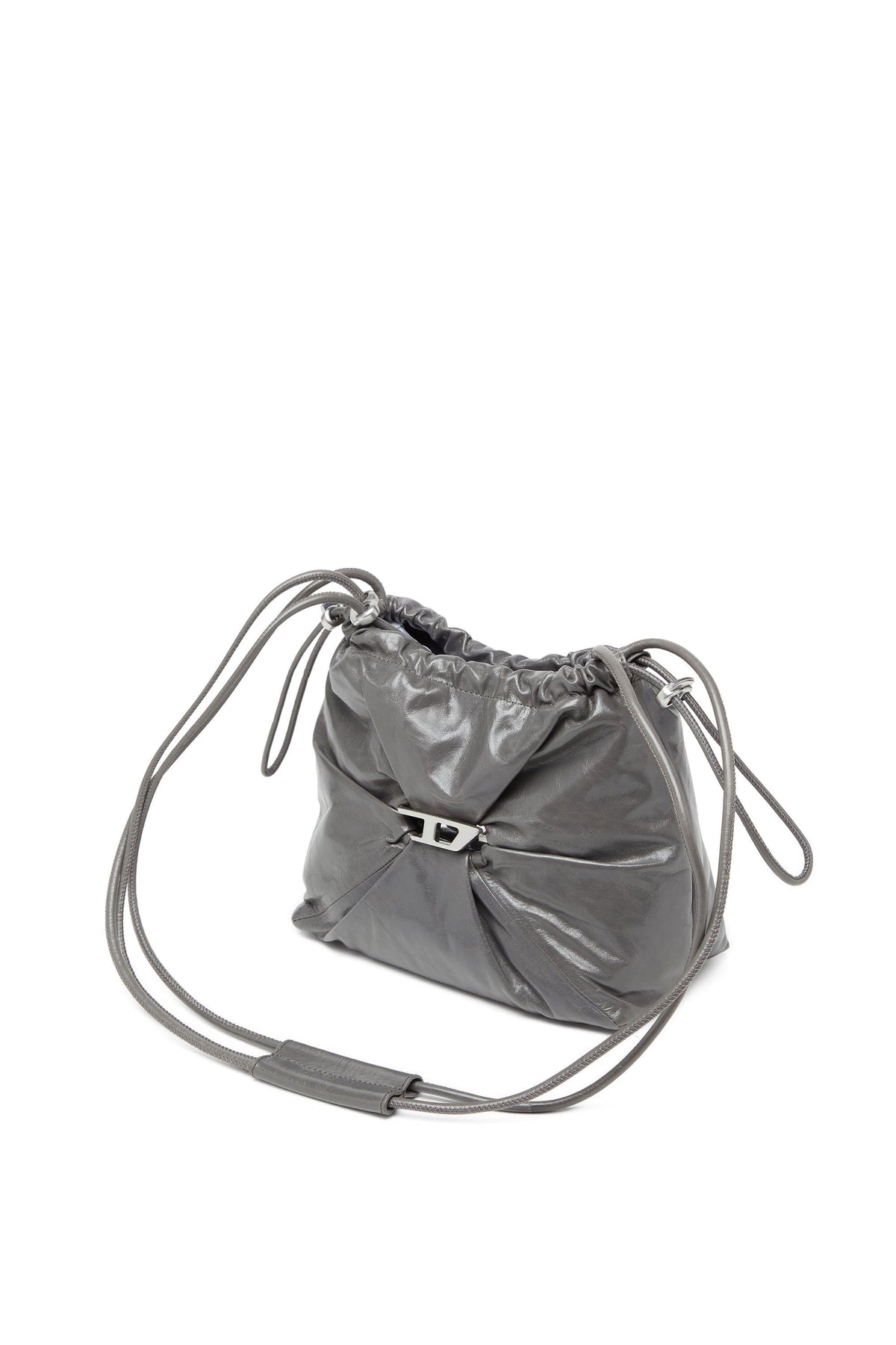 Women's Scrunch-D-Bucket bag in shiny wrinkled leather Black