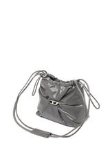 Women's Scrunch-D-Bucket bag in shiny wrinkled leather Black