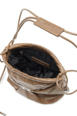 Women's Scrunch-D-Bucket bag in shiny wrinkled leather Black