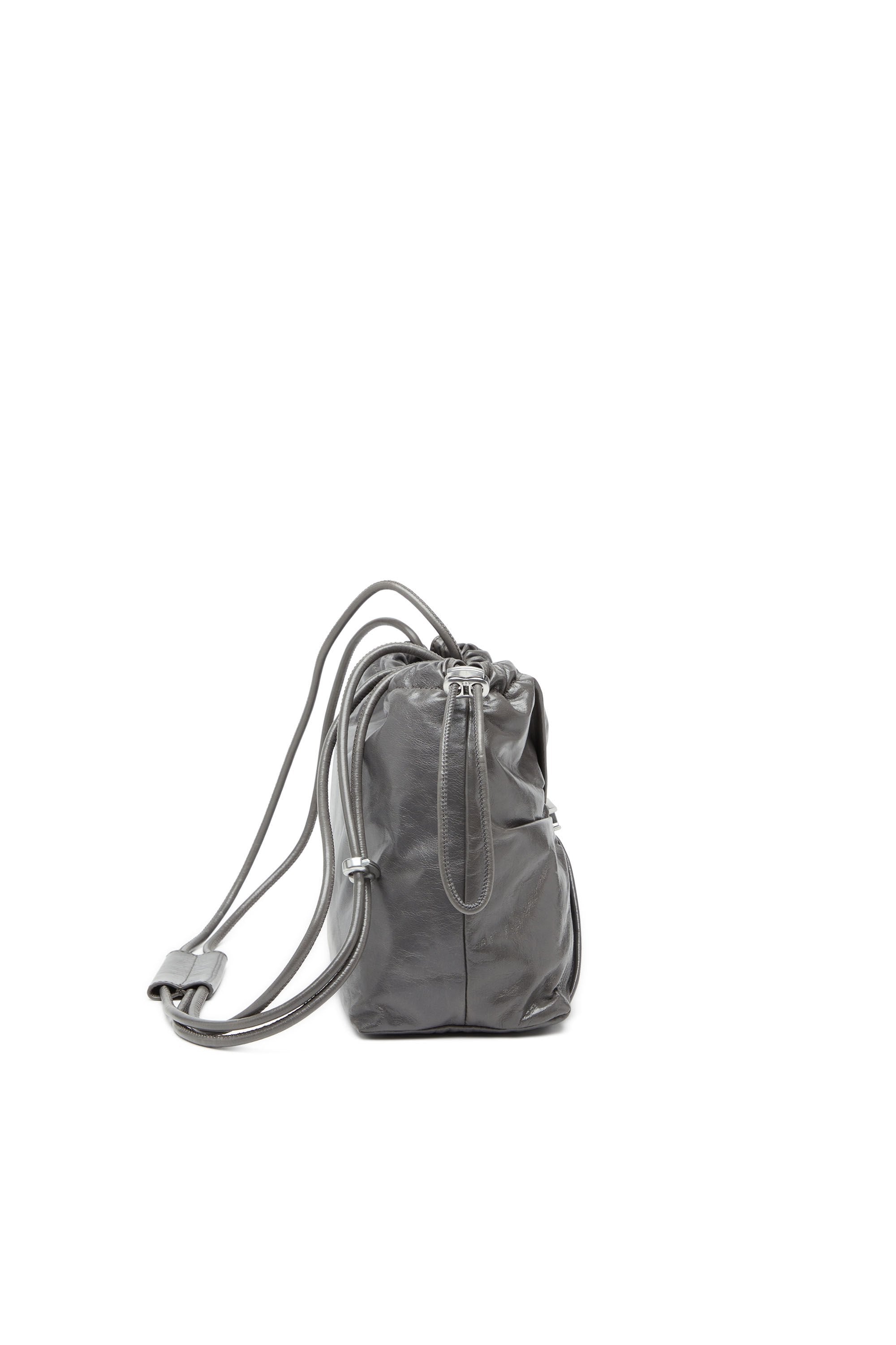 Women's Scrunch-D-Bucket bag in shiny wrinkled leather Black