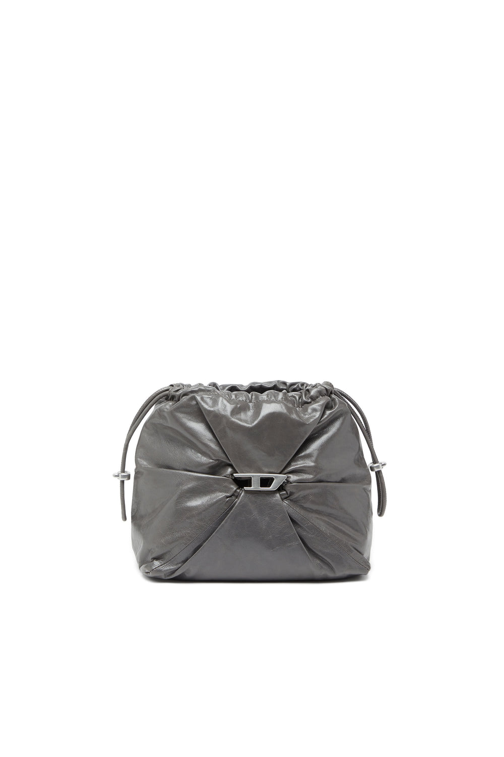 Women's Scrunch-D-Bucket bag in shiny wrinkled leather Black