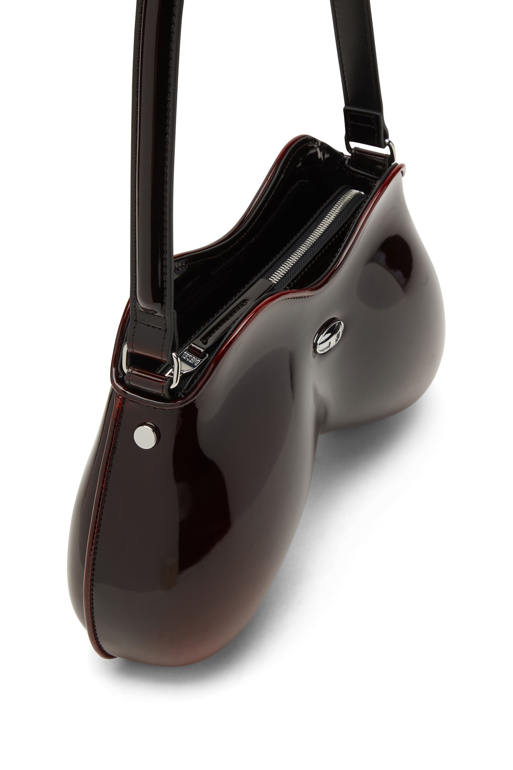 Women's Double-D-Rigid shoulder bag in dégradé glossy PU Black