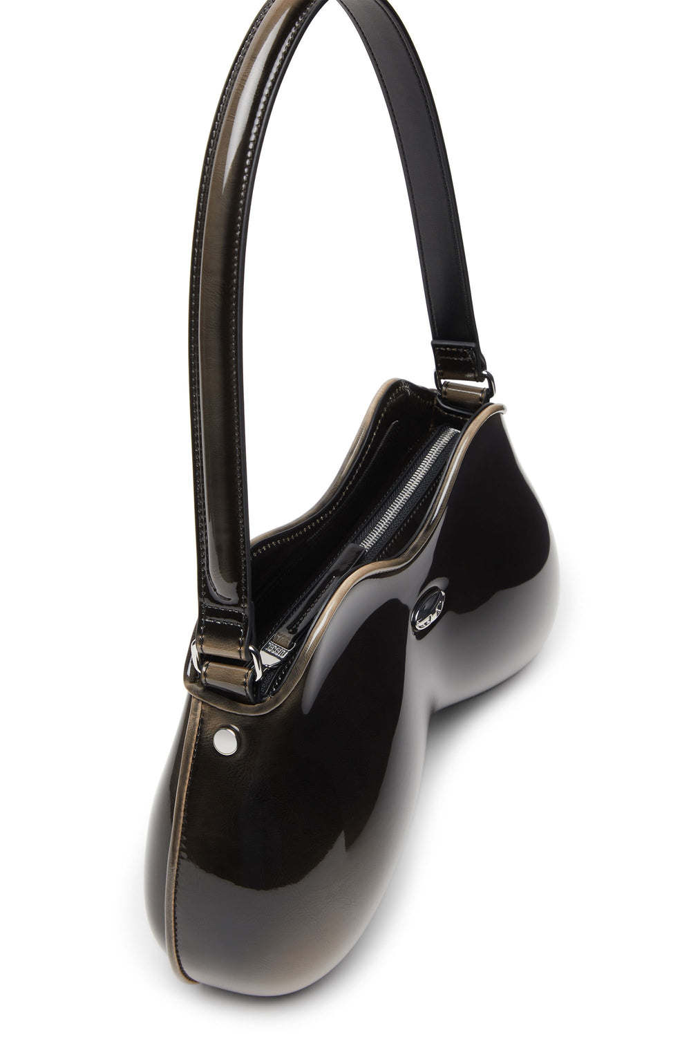 Women's Double-D-Rigid shoulder bag in dégradé glossy PU Black
