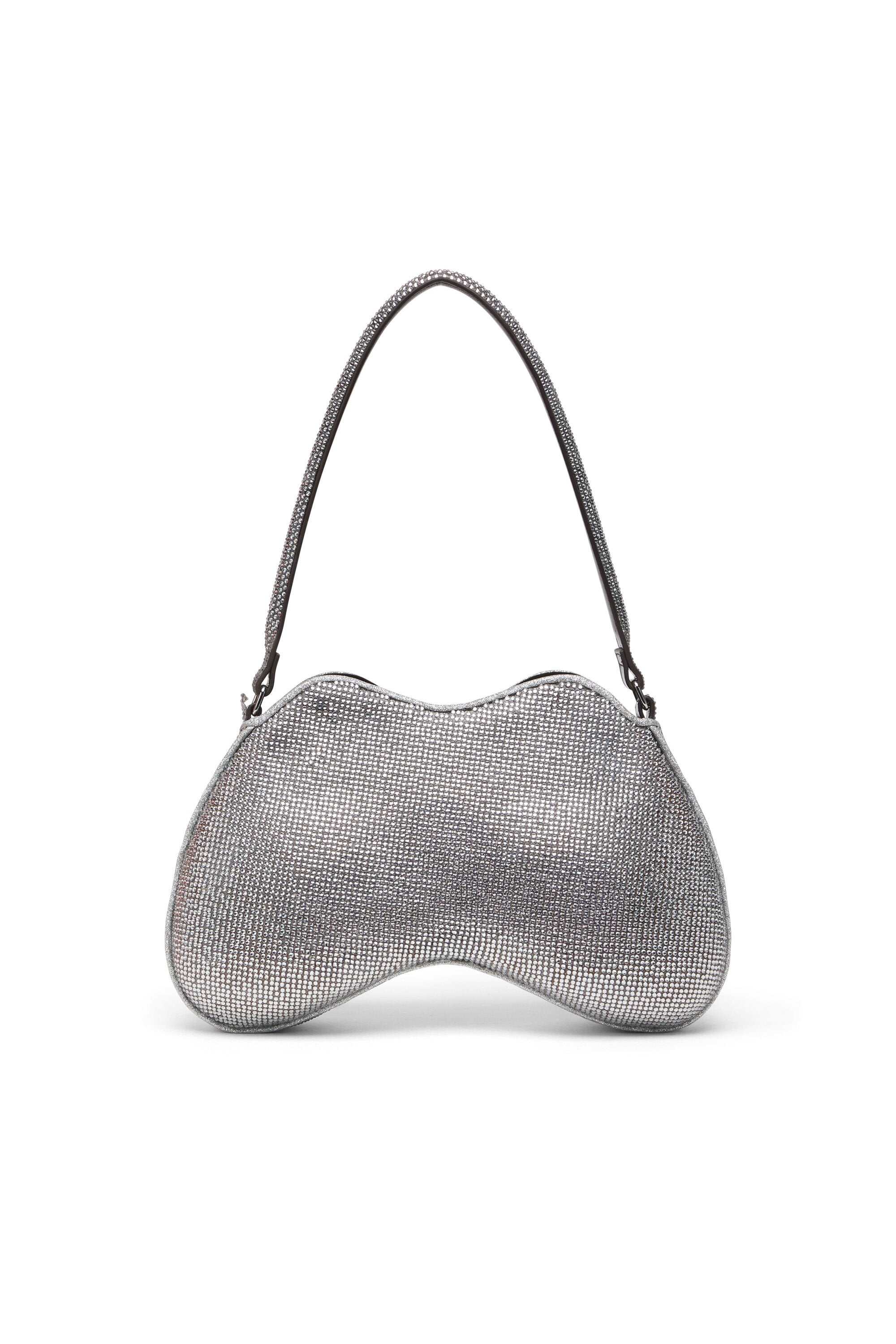 Women's Double-D-Shoulder bag with all-over crystals Silver