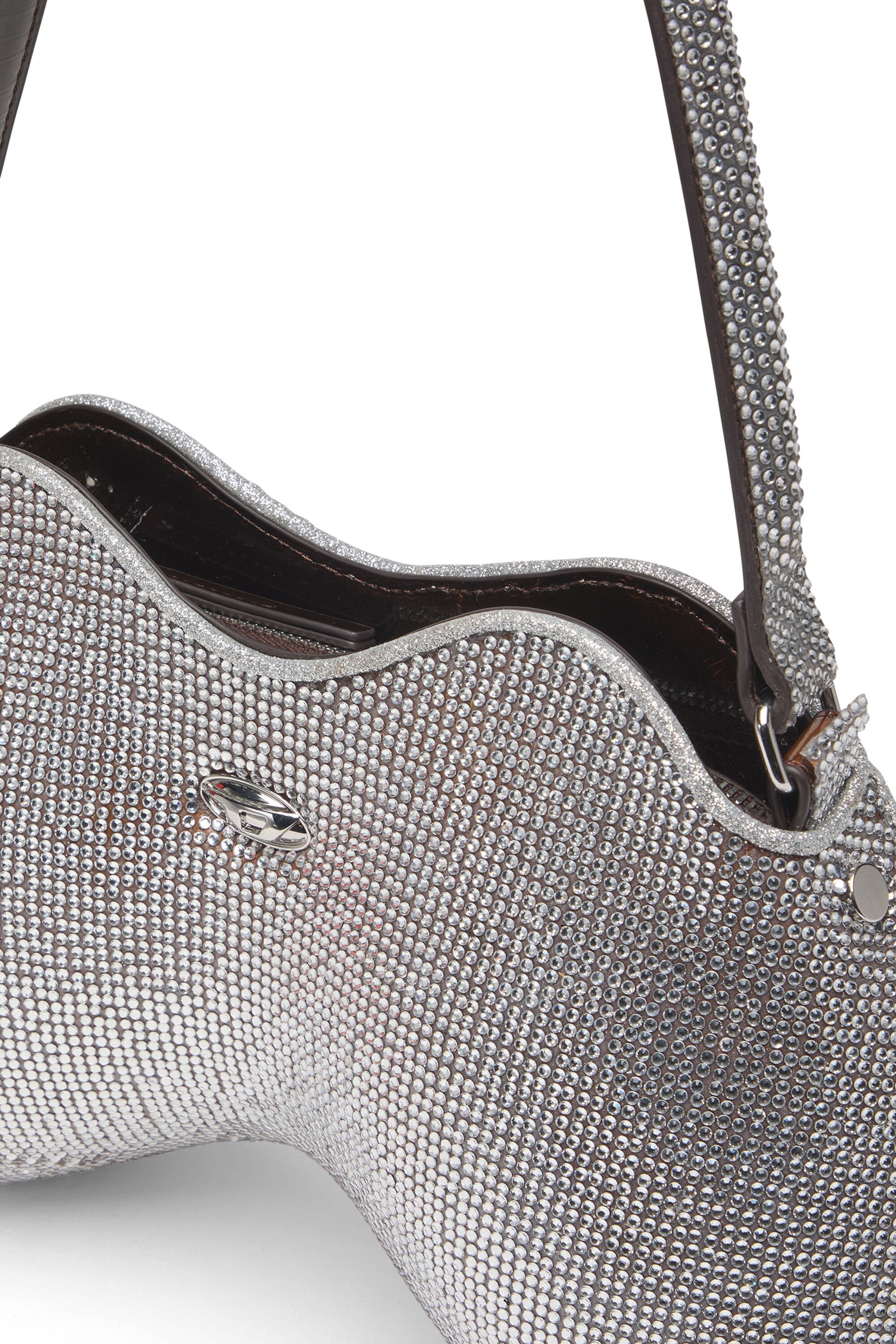 Women's Double-D-Shoulder bag with all-over crystals Silver