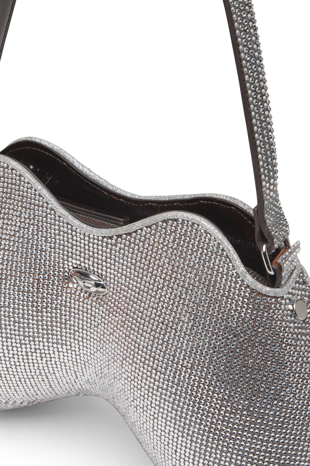 Women's Double-D-Shoulder bag with all-over crystals Silver