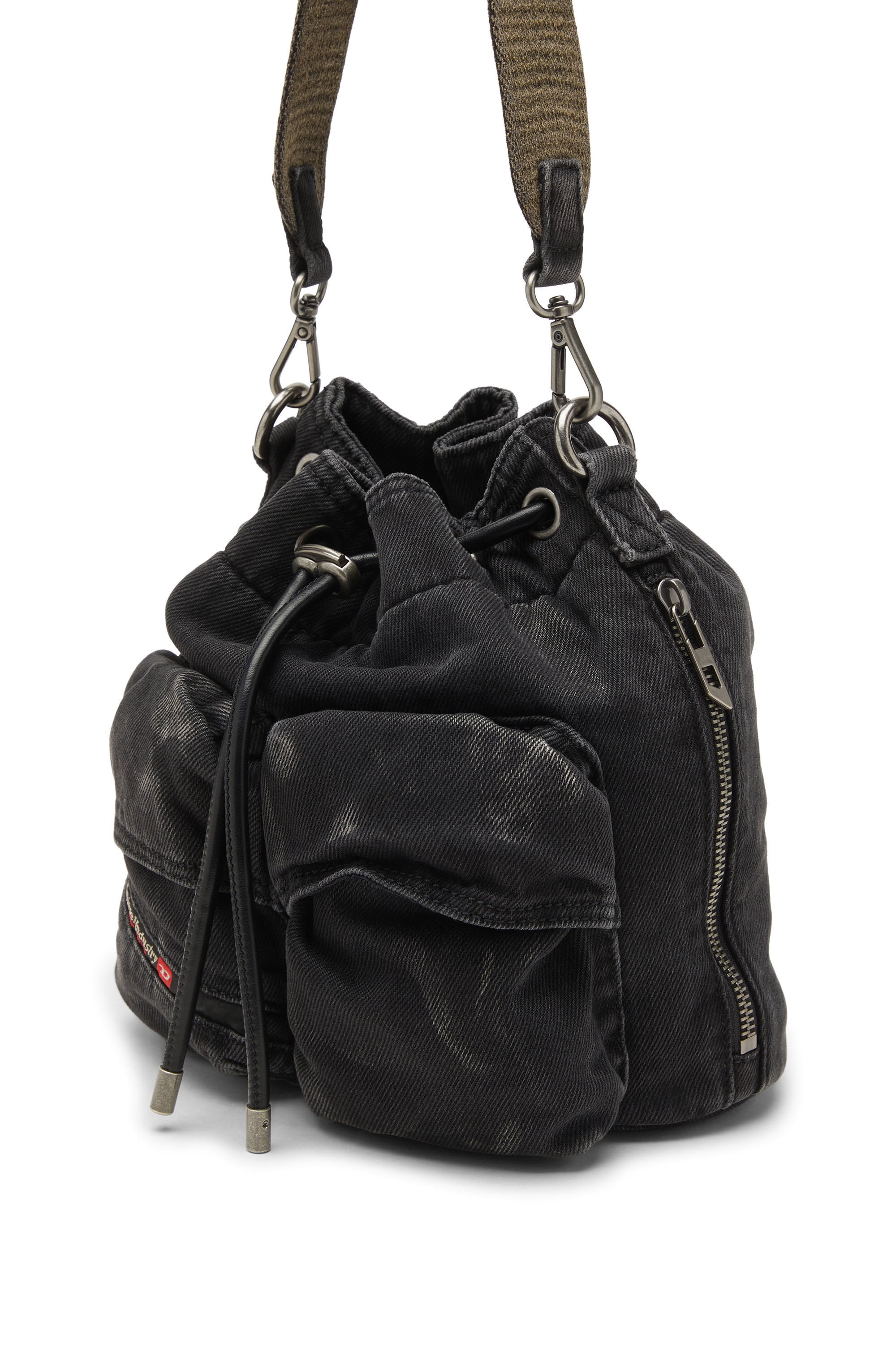 Women's Multi-Pkts-Multipocket bucket bag in washed denim Black