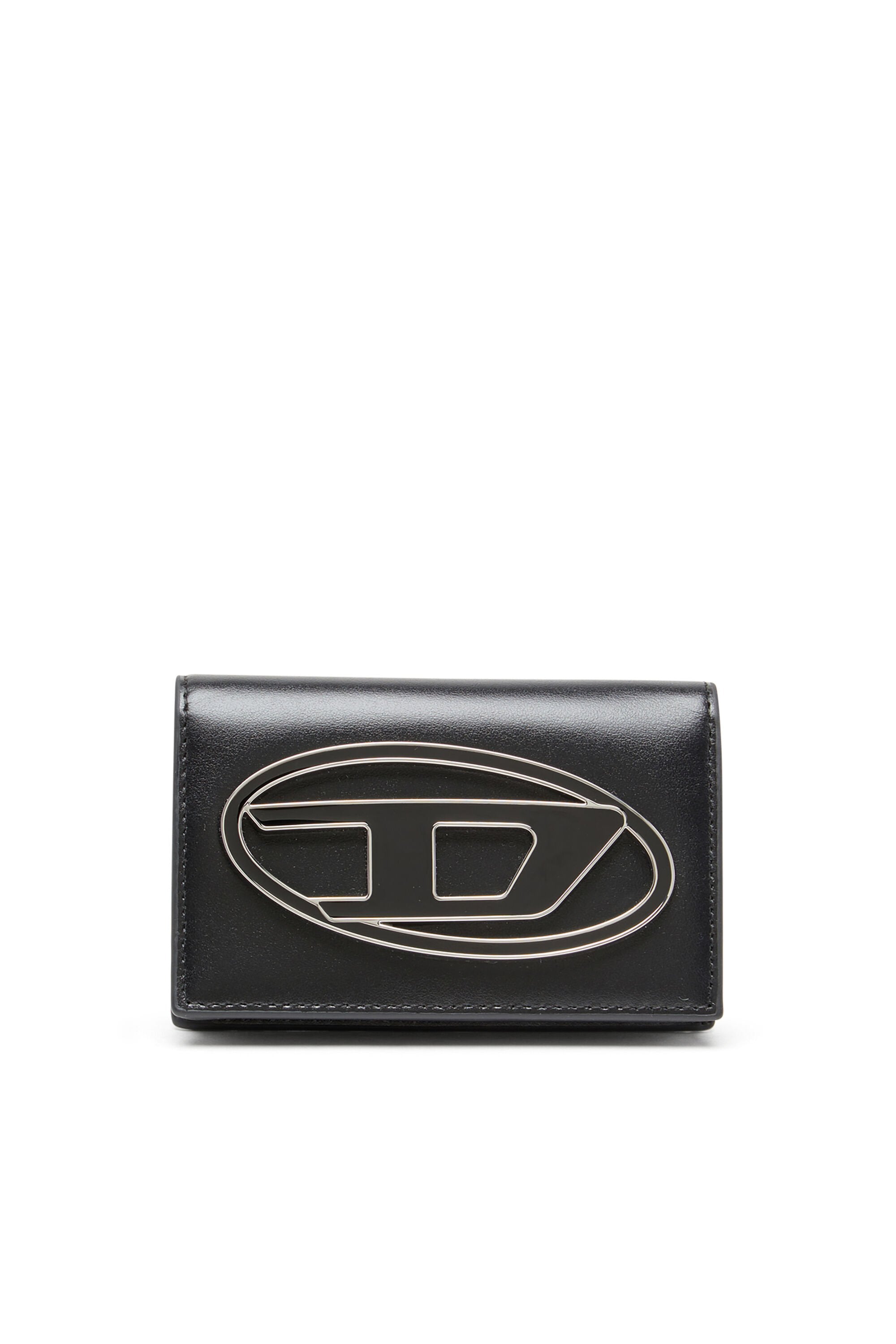 Women's Leather card holder with enamelled Oval D Black
