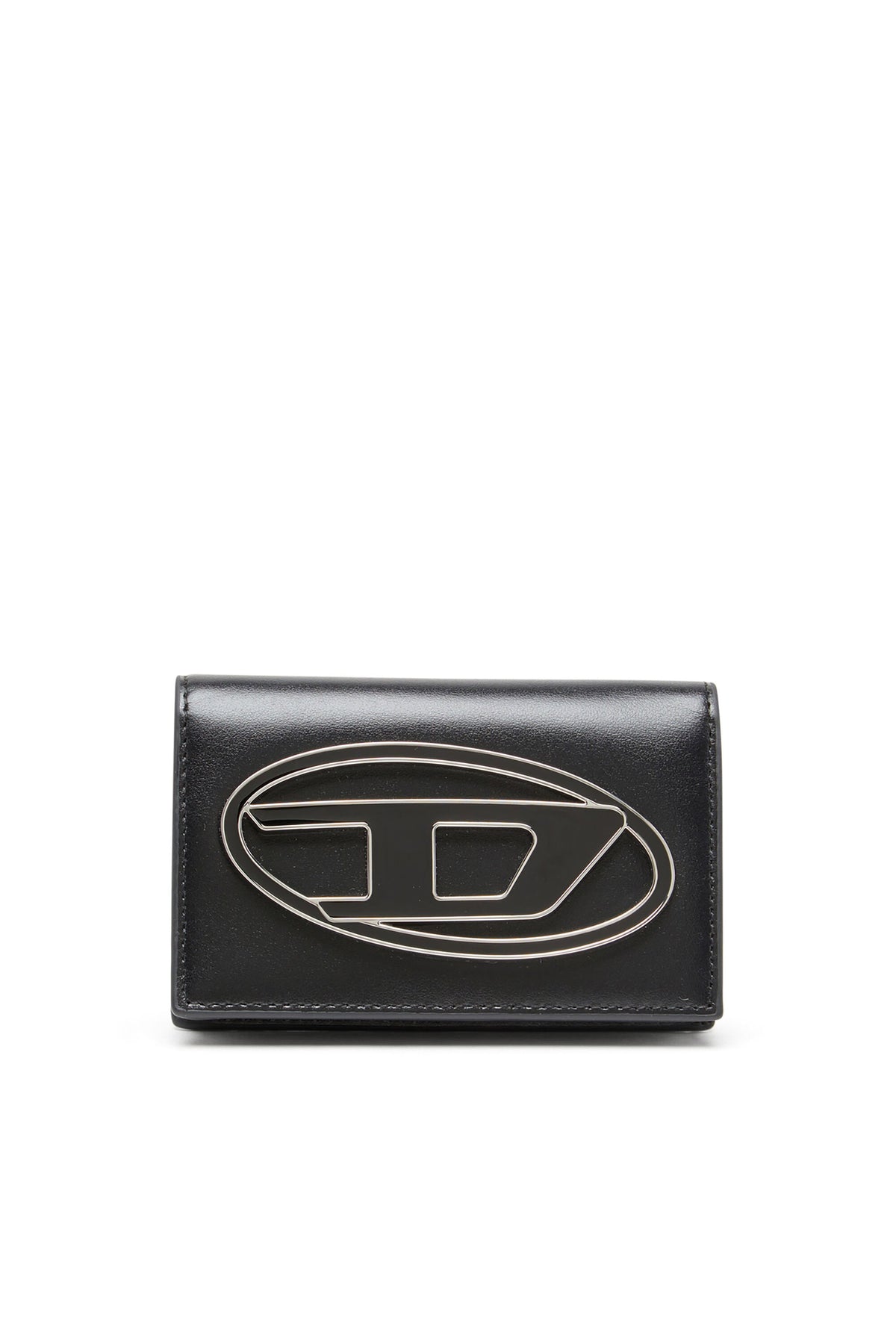 Women's Leather card holder with enamelled Oval D Black
