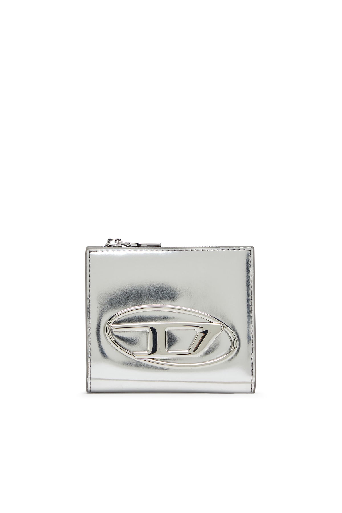 Women's Bi-fold card holder in mirrored leather Silver