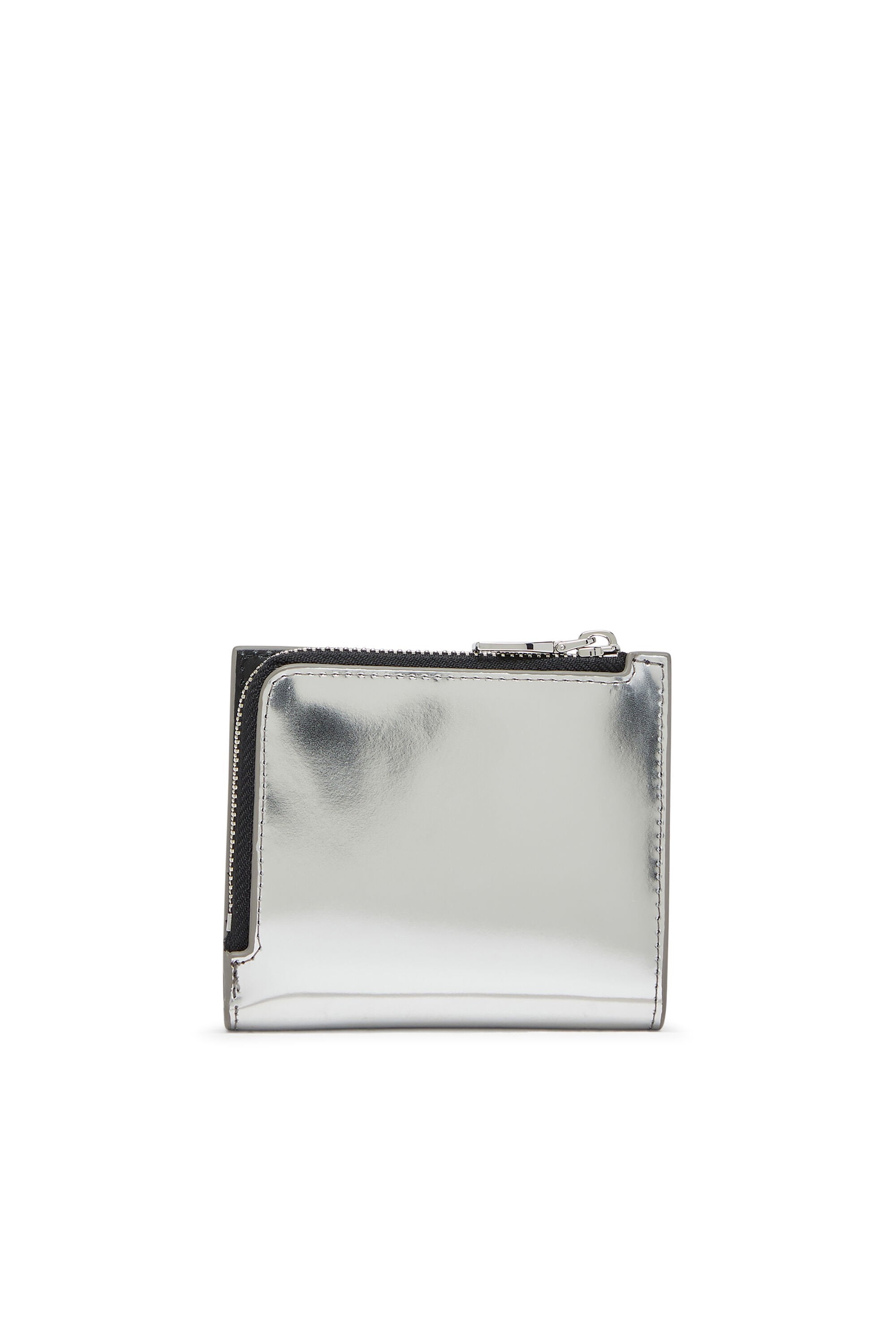 Women's Bi-fold card holder in mirrored leather Silver