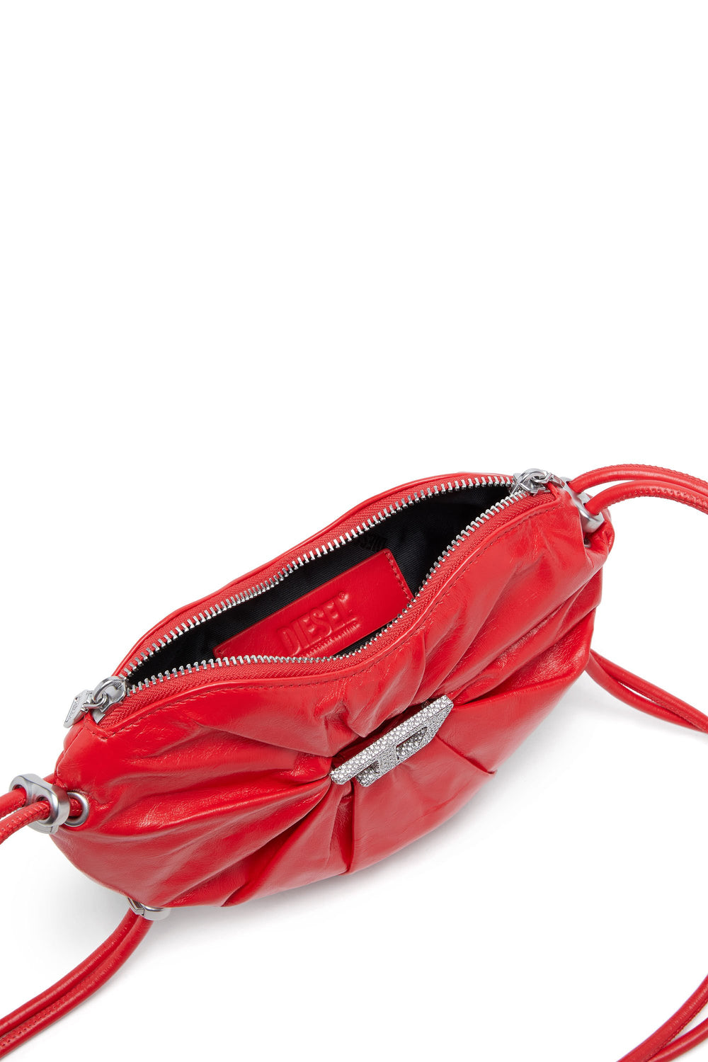 Women's Scrunch-D-Heart shoulder bag in scrunched leather Red