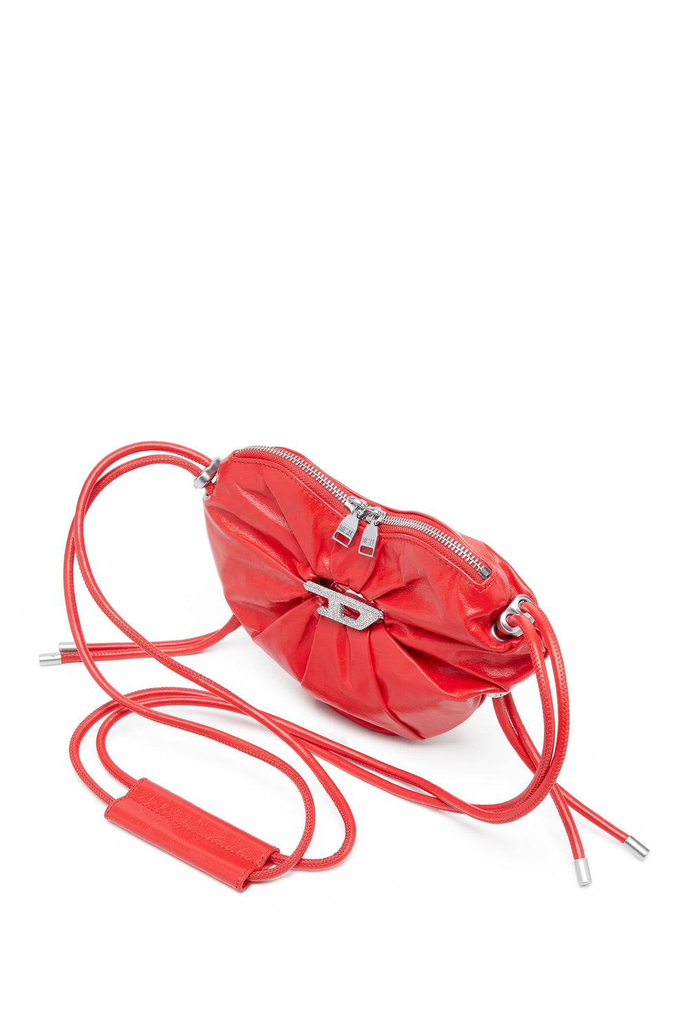 Women's Scrunch-D-Heart shoulder bag in scrunched leather Red
