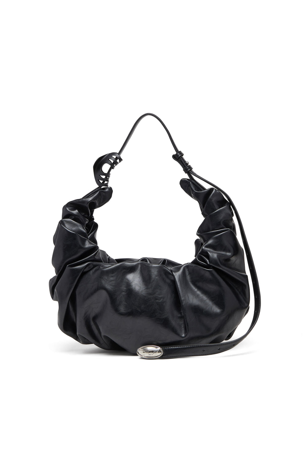 Women's Grab-D L-Large scrunched hobo bag in shiny PU Black