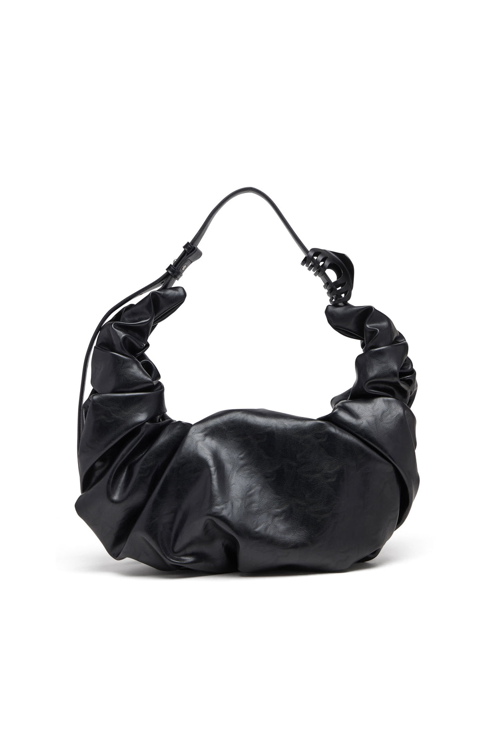 Women's Grab-D L-Large scrunched hobo bag in shiny PU Black