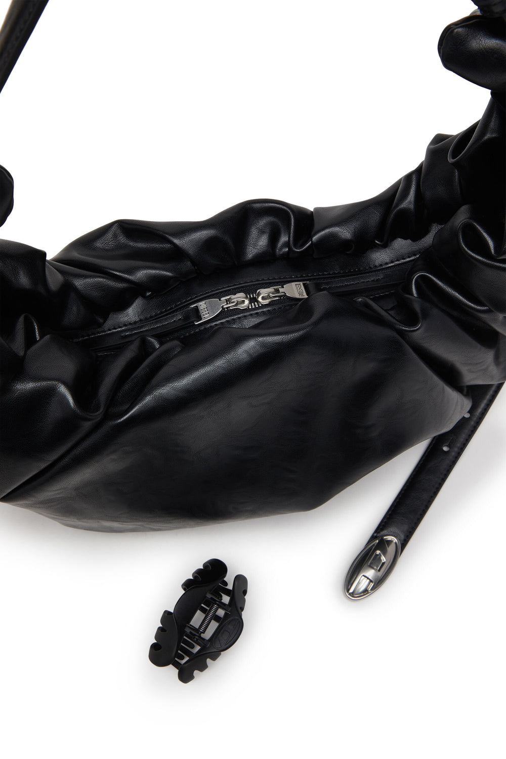 Women's Grab-D L-Large scrunched hobo bag in shiny PU Black