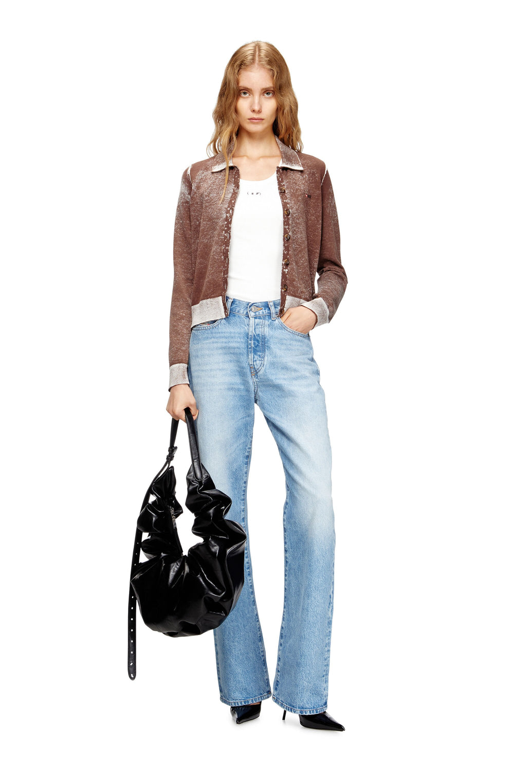 Women's Grab-D L-Large scrunched hobo bag in shiny PU Black