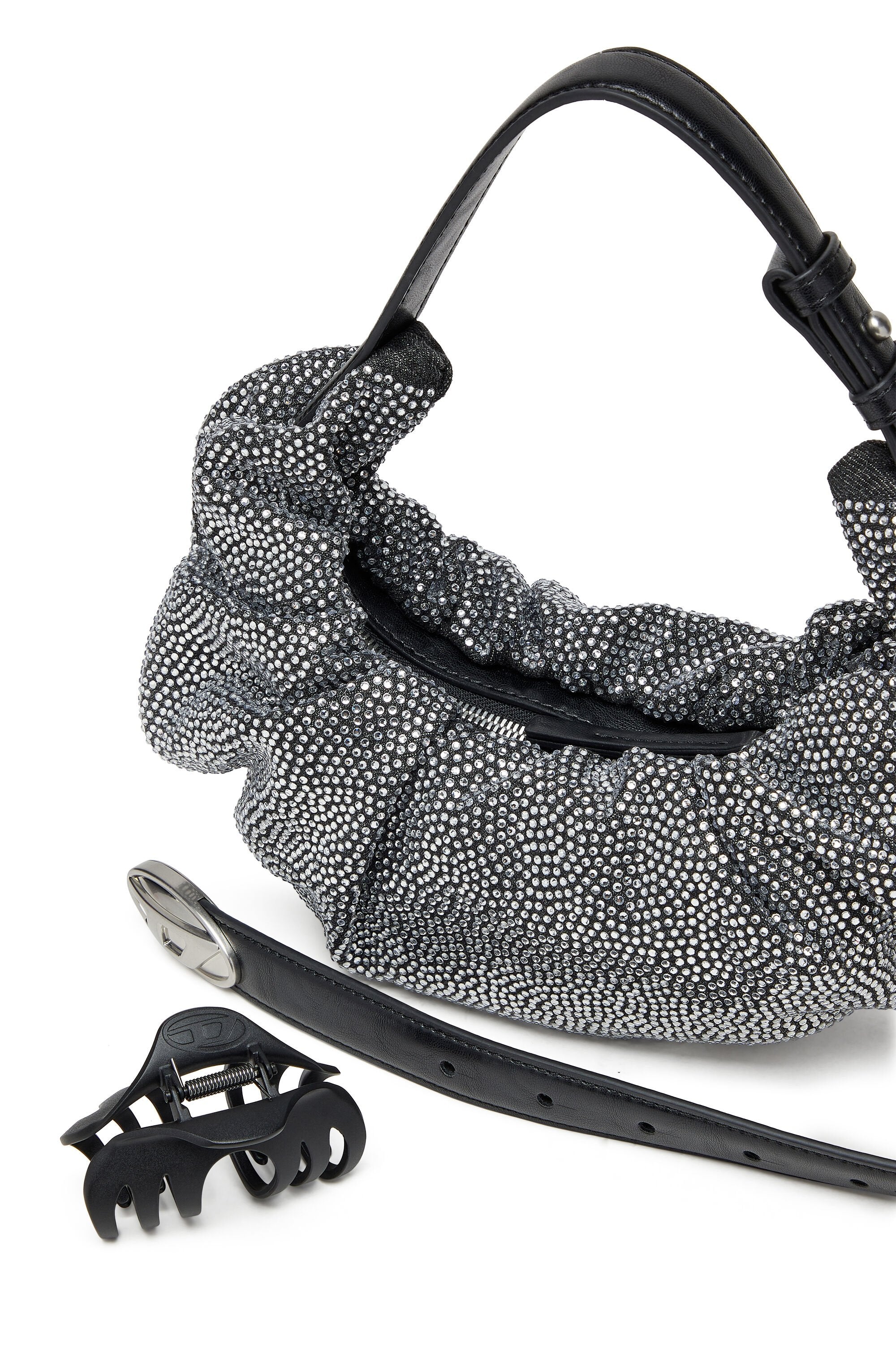 Women's Grab-D S-Small scrunched hobo bag in crystal denim Black