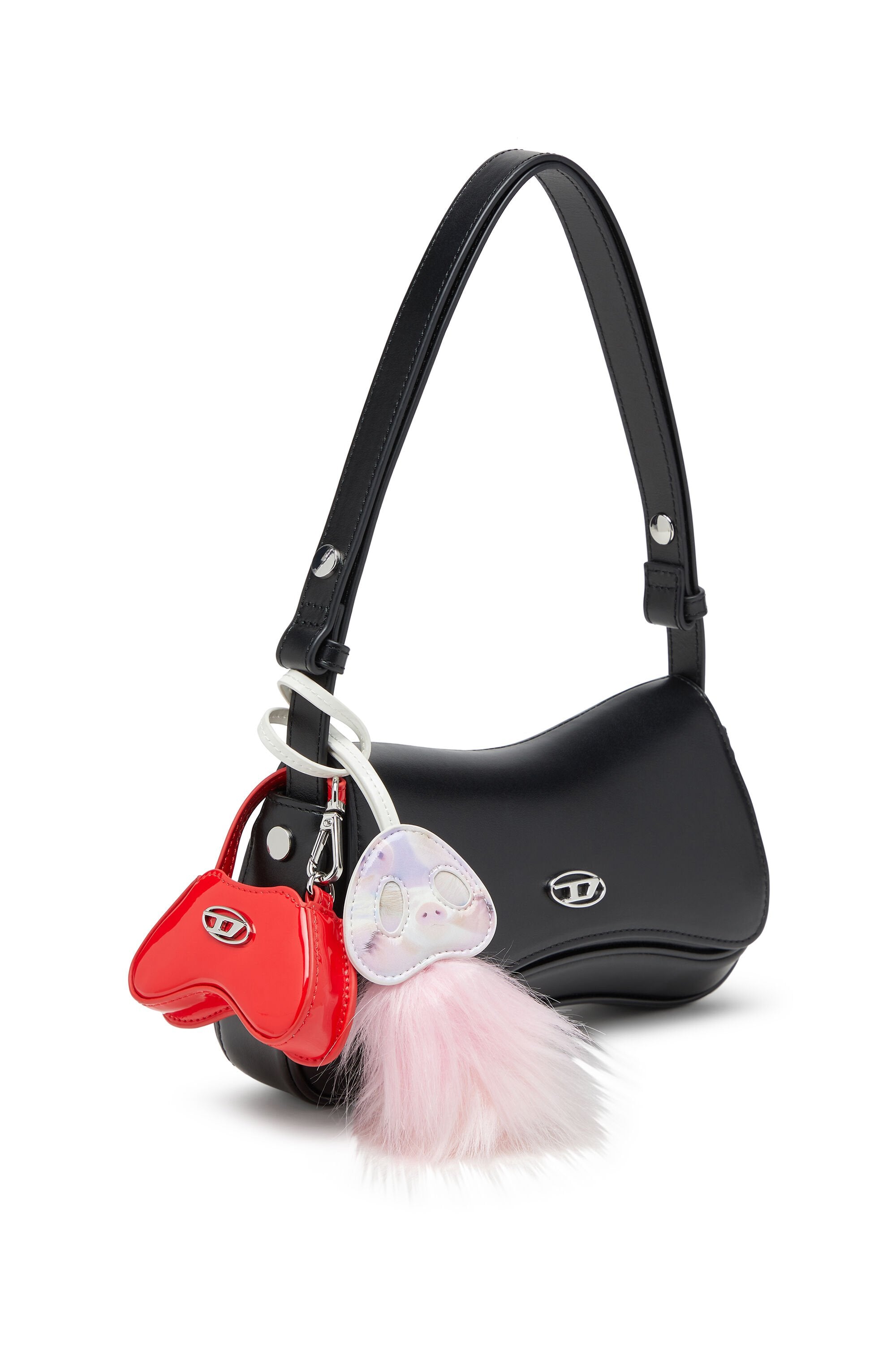 Women's Pig's snout bag charm with fluffy detail Pink