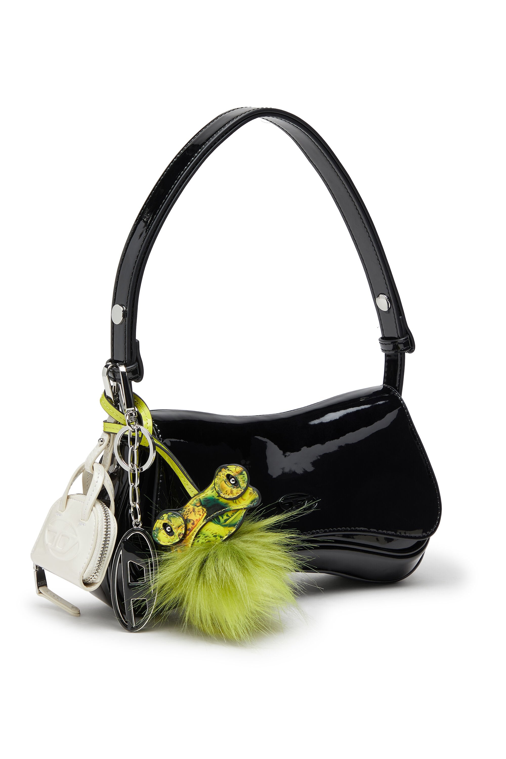 Women's Frog bag charm with fluffy tail Green