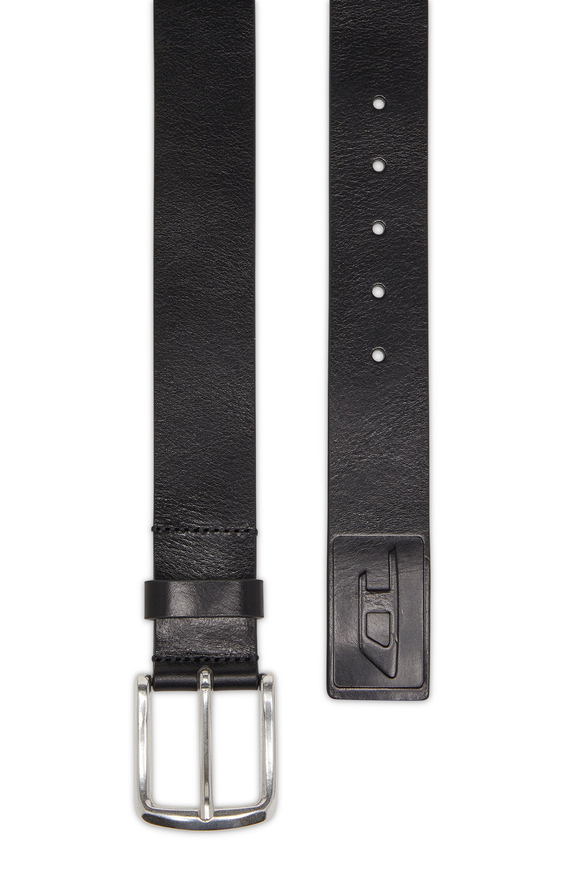 Men's 4 cm leather belt with engraved logo Black
