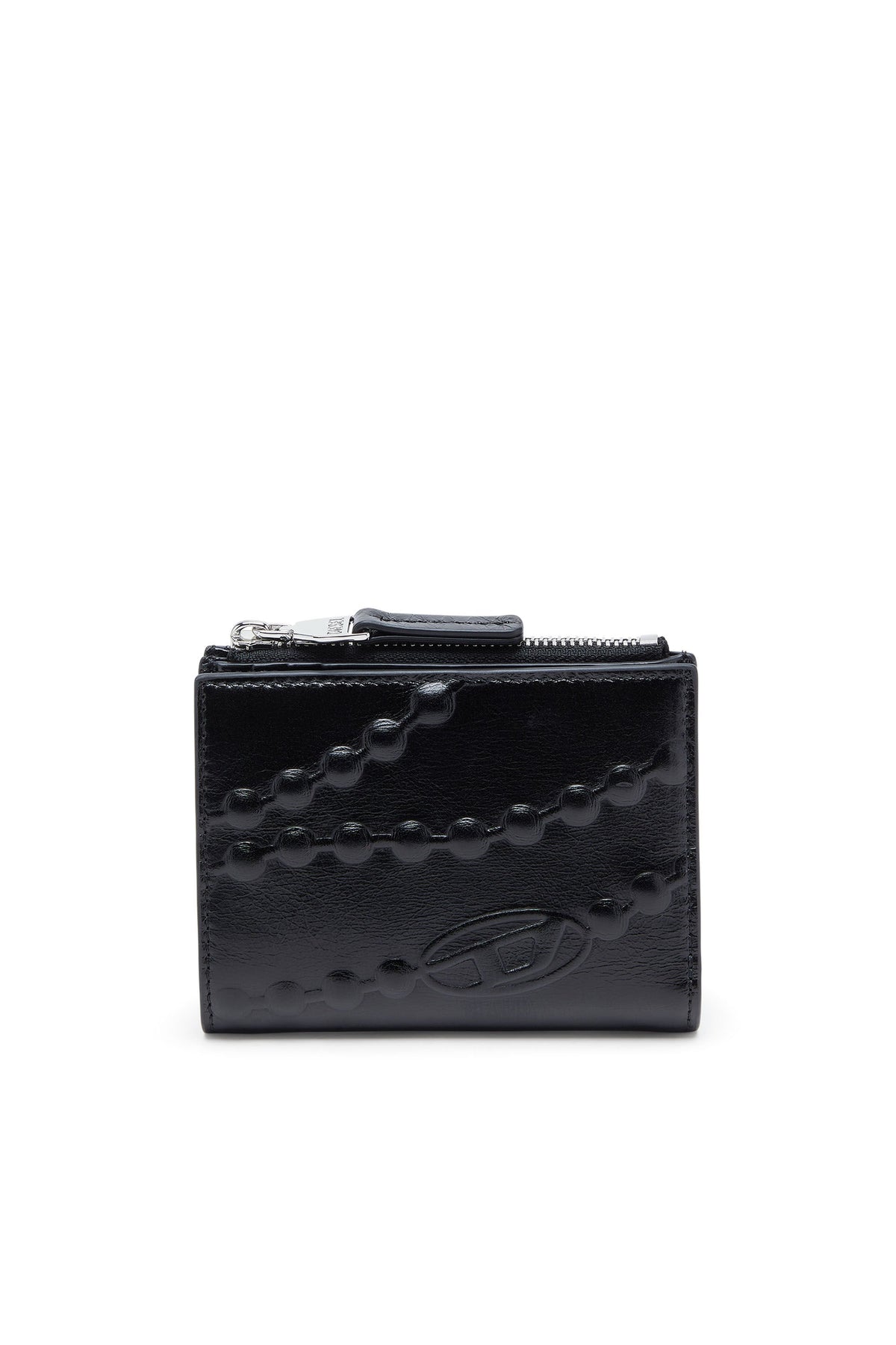 Women's Leather wallet with embossed chain motif Black