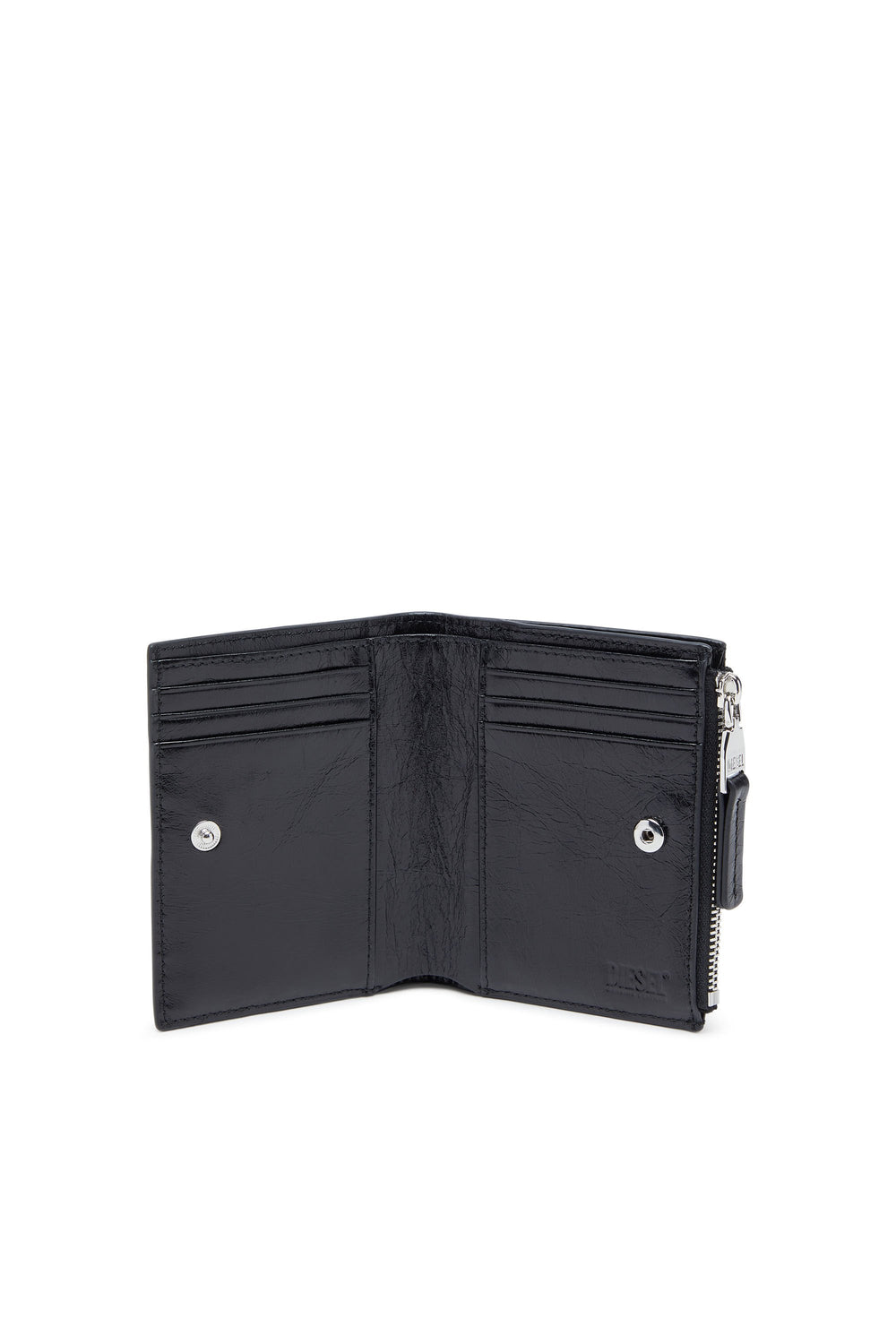 Women's Leather wallet with embossed chain motif Black