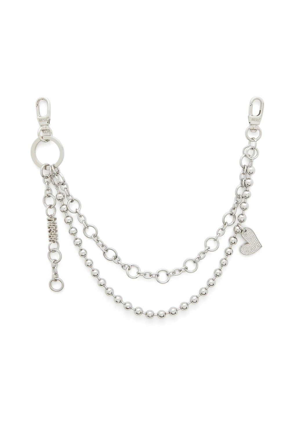 Women's Layered chain charm with heart and Diesel pendant Silver
