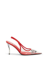 Women's D-Venus-Leather-trim transparent slingback pumps Red