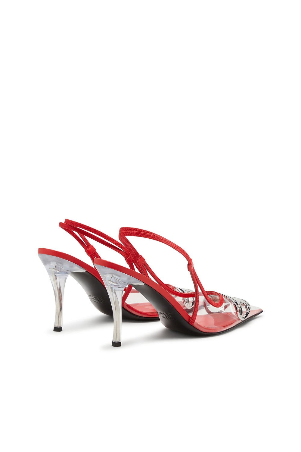 Women's D-Venus-Leather-trim transparent slingback pumps Red