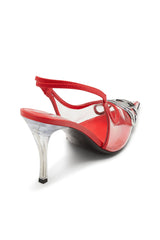 Women's D-Venus-Leather-trim transparent slingback pumps Red