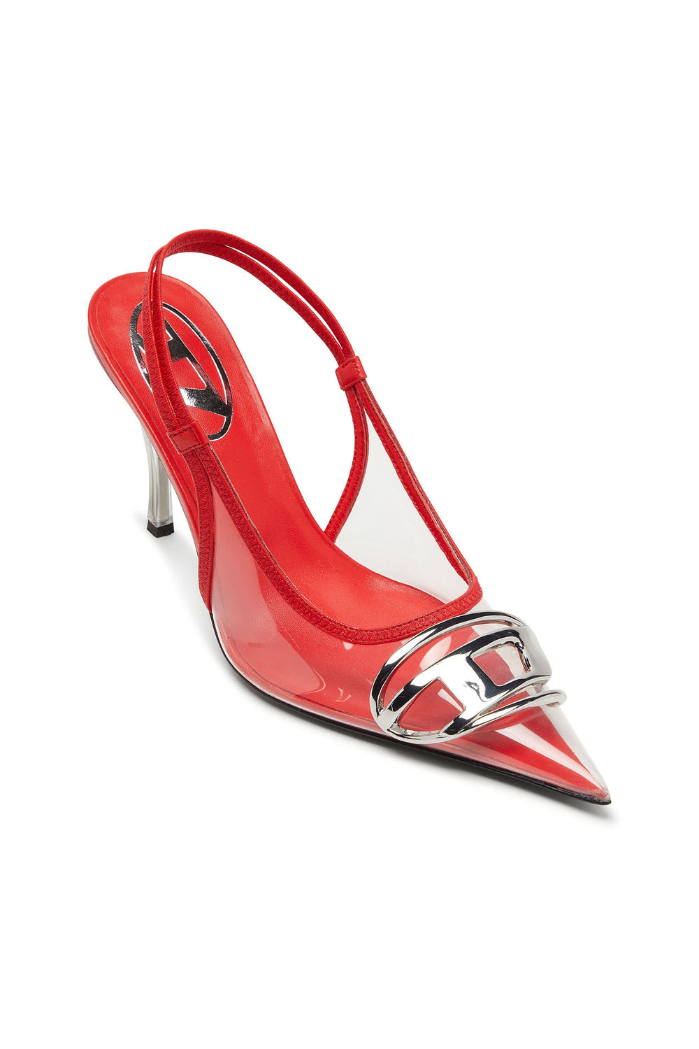 Women's D-Venus-Leather-trim transparent slingback pumps Red